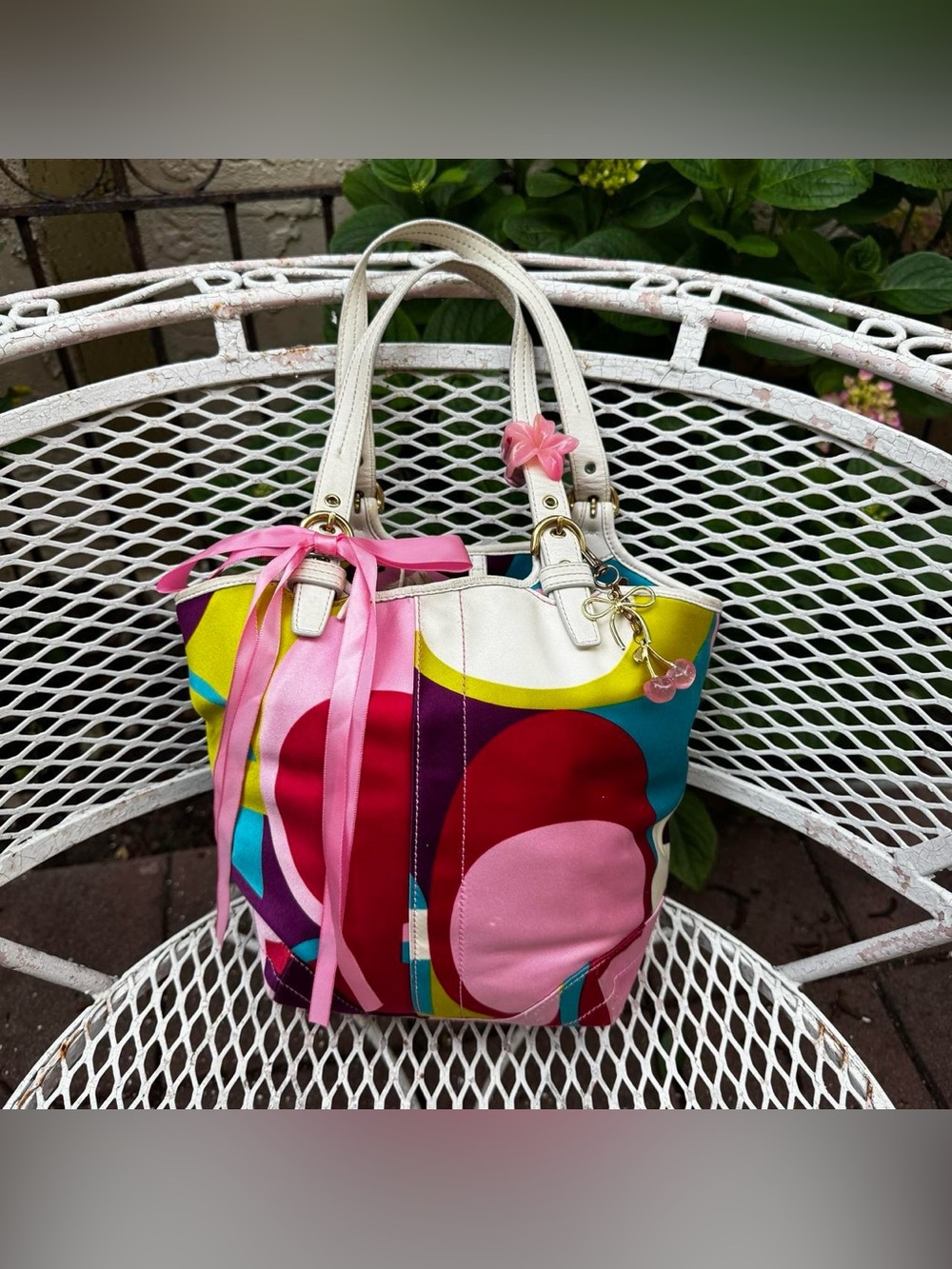 Rare Y2K Colorful Satin Coach Mini Tote